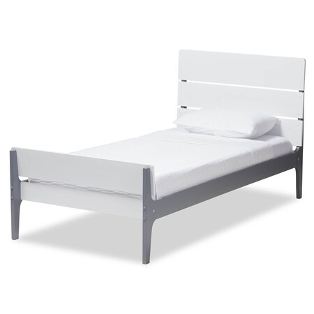 Baxton Studio Nereida Modern White and Dark Grey-Finished Wood Twin Platform Bed 143-7869